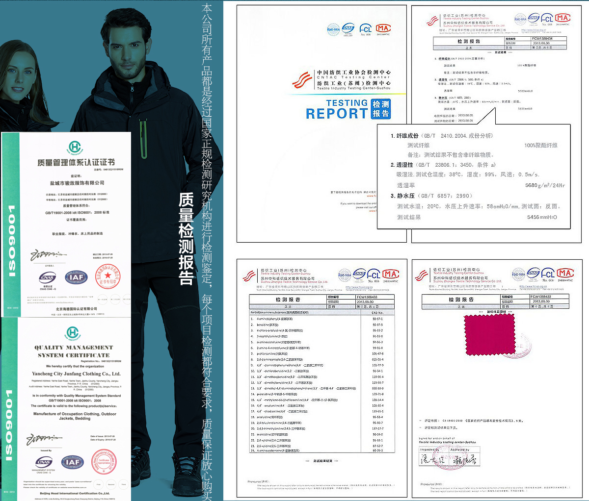 冲锋衣工服面料检测证书